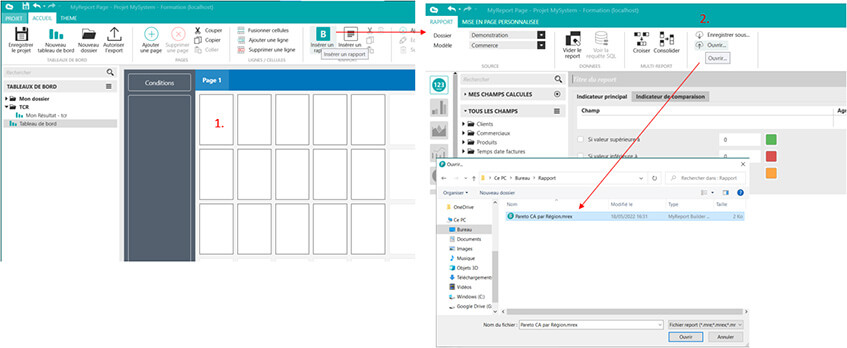 Les imports de rapports dans MyReport BE Builder dans Page / Center