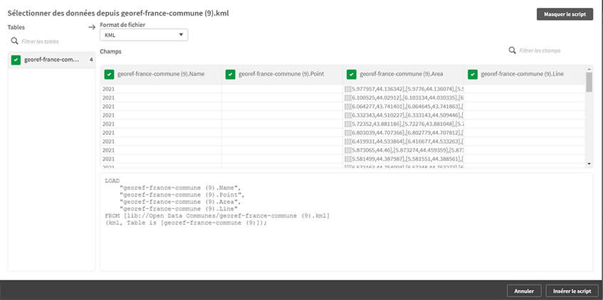 Utilisation du KML dans la cartographie native de Qlik Sense