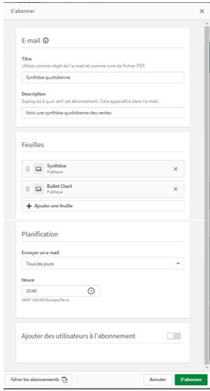 Les abonnements dans Qlik Sense Cloud